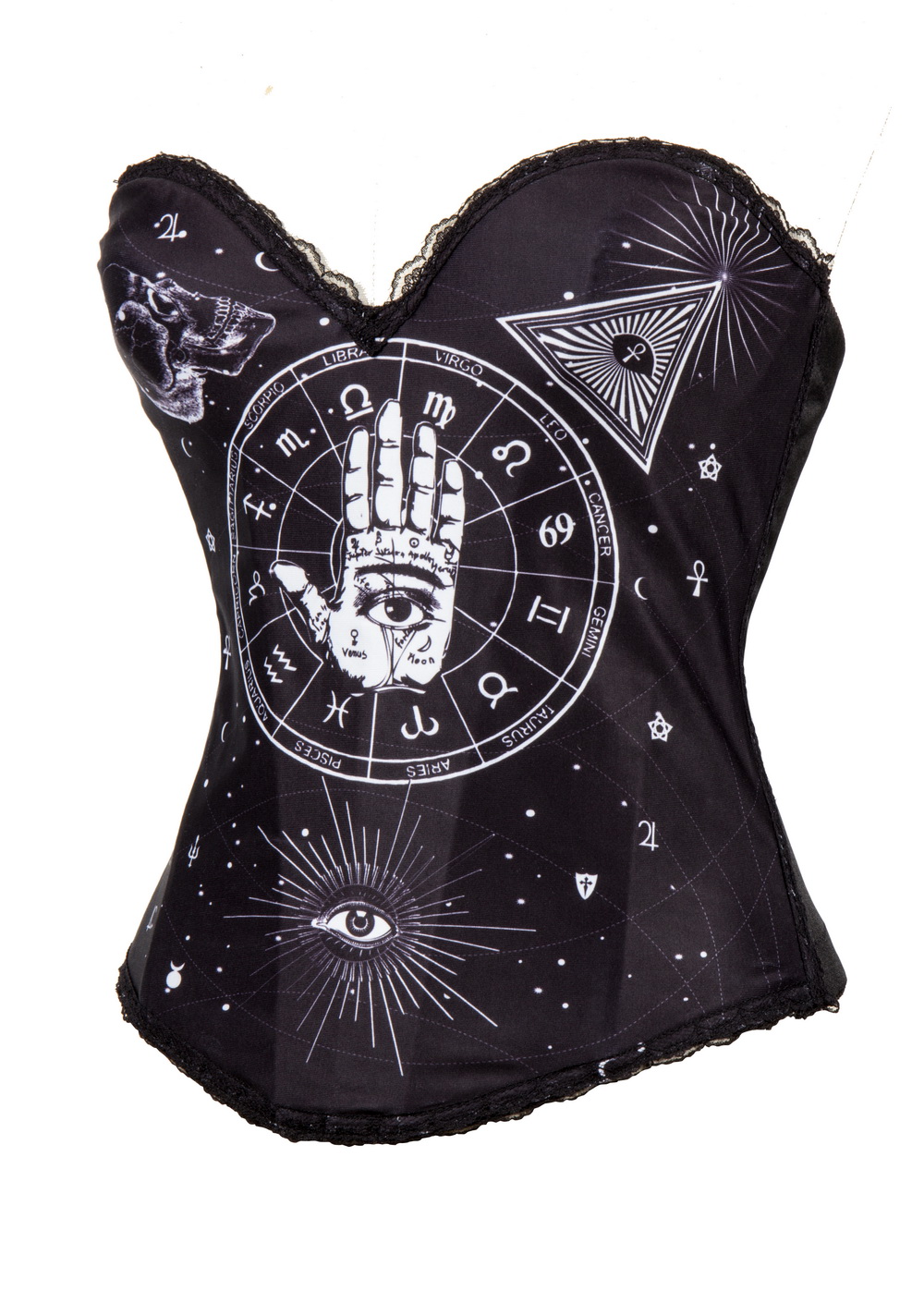 F66371 Sexy Black Egypt Style Printing Halloween Costume Overbust Corset